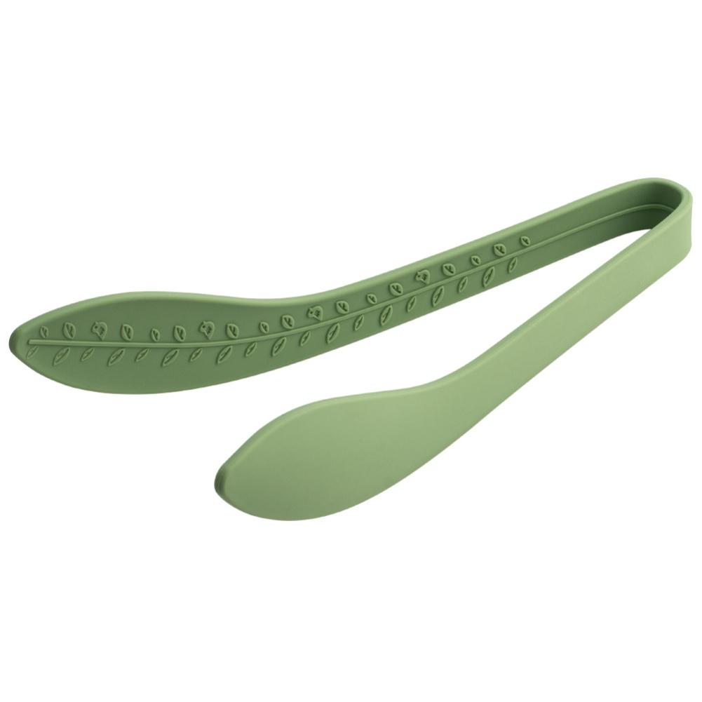 

Silicone heat resistant barbecue tongs with unique leaf shape providing secure grip and dishwasher safe design for kitchen use зелёный
