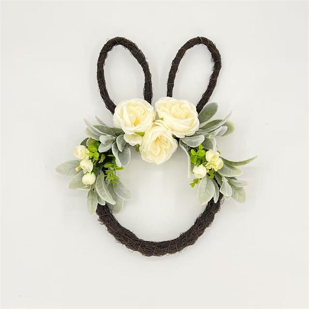 Wielkanocny Zajączek Winorośl Dekoracyjna Zawieszka na Drzwi, Sztuczna Róża i Liść Zawieszka Ścienna