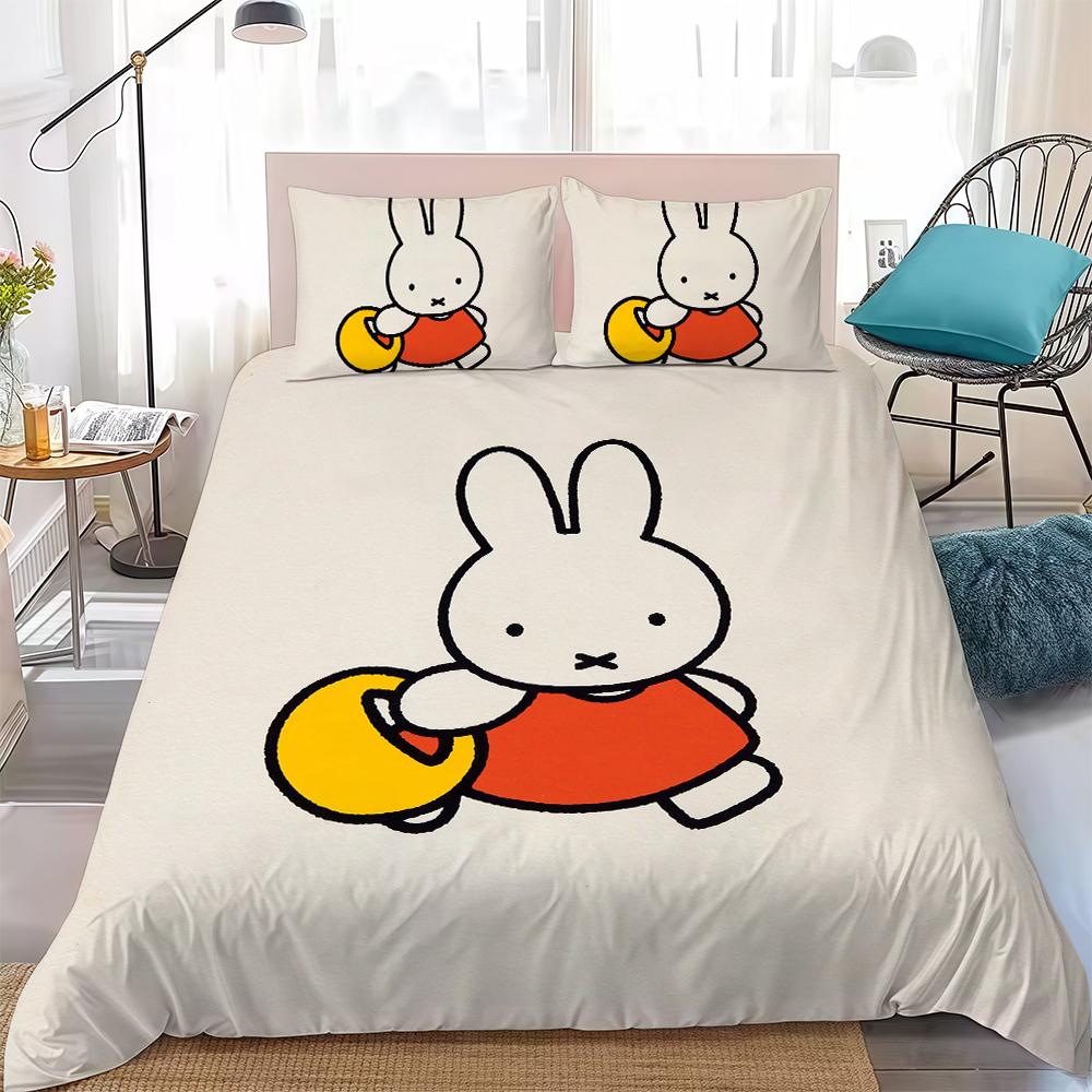

M-Miffy Cute Duvet Cover Set Home Style Bedding Soft Laundry Cotton Bed 3 Piece Set Student Dormitory Gift 135x200cm