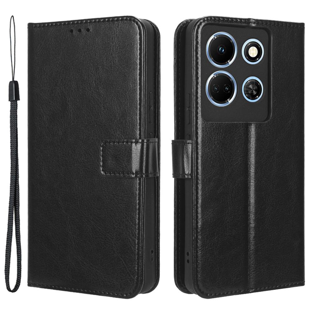 

For Infinix Note 30 5G X6711 Crazy Horse Texture Phone Case PU Leather Flip Stand Wallet Cover Black