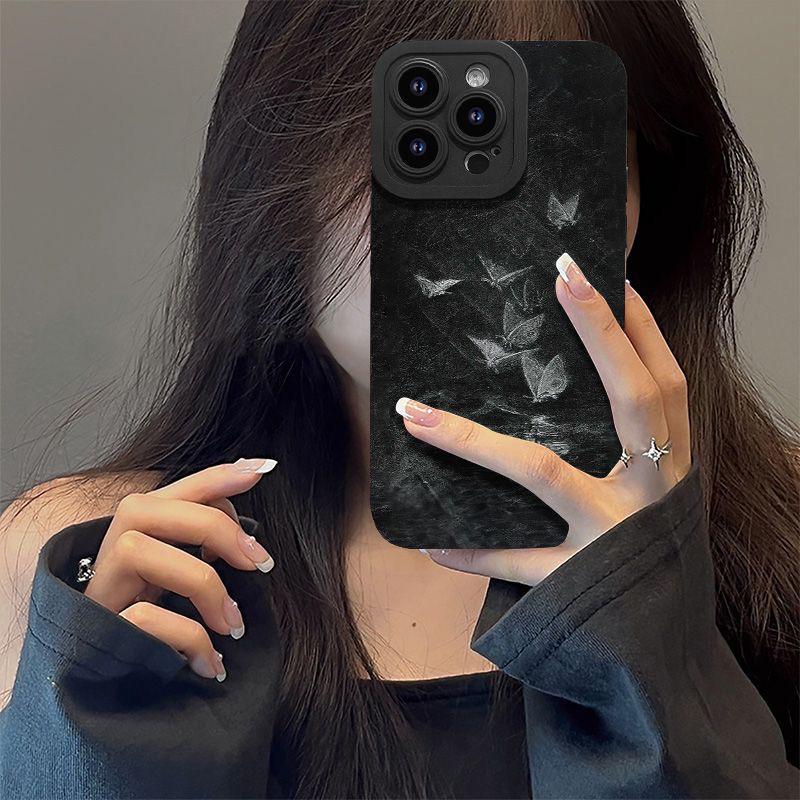 Black Butterfly Phone Case for iPhone 12/13/14 Plus/15/Pro Max - Drop-Proof, Simple Design