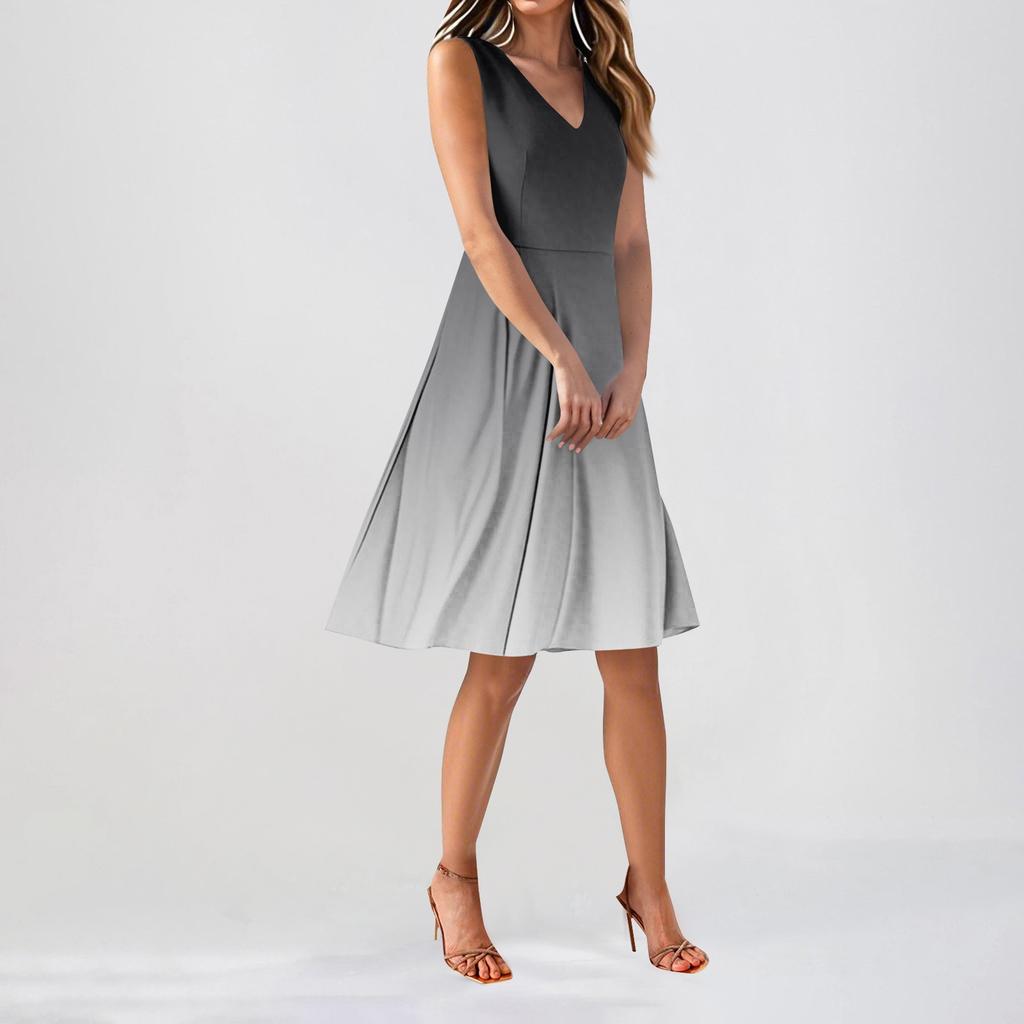 Chiffon Floral Sleeveless V-Neck Waist Dress