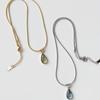 French Retro Olive Green Blue Water Drops Pendant Necklace for Women Stainless Steel Snake Bone Chain Clavicle Chain Jewelry
