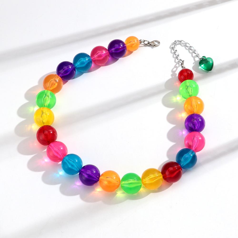 New Iridescent Crack Acrylic Big Round Beaded Choker for Women Statement 20mm Circle Beads Chain Necklace Trendy Jewelry Gift