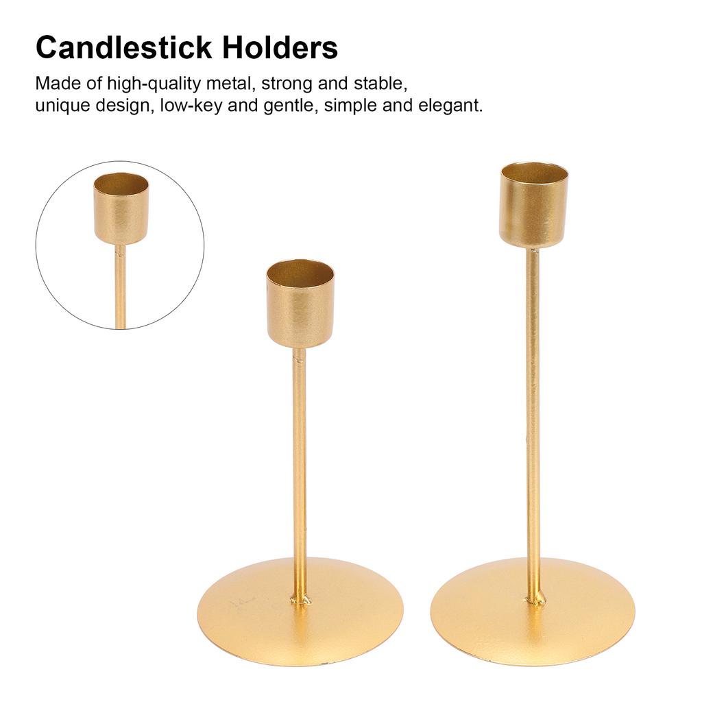 Candle Holders Set of 2 Metal SingleHead Vintage Decorative Candlesticks for Wedding Dinning Party Home Decor(Gold )