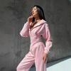 European and American Style Autumn/winter Women's Solid Color Cinched Waist Hooded Sweatshirt Pants Set, Sporty Casual Pants Two-piece Set for Women