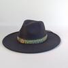 Felt Hat with Vintage Leather Belt, Fashionable European and American Jazz, Classic Church Style, Wide Brim, 9.5cm