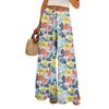 Women Summer Boho Palazzo Pants High Waist Wide Leg Printing Casual Trousers With Pockets