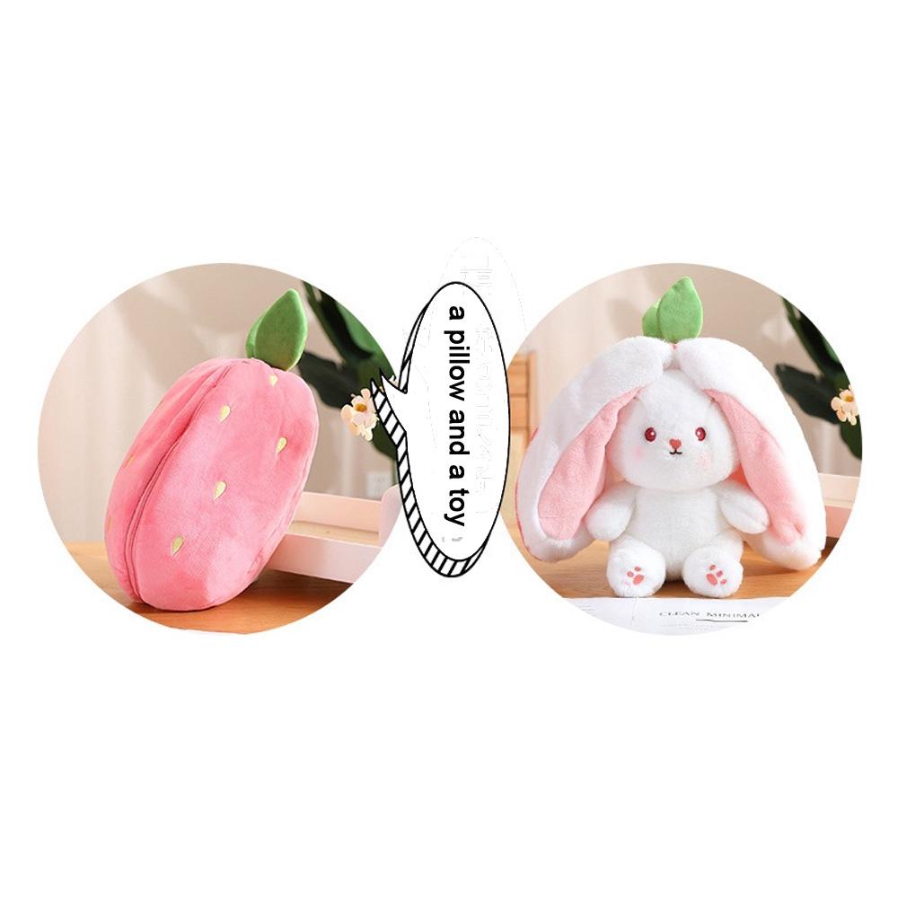 Transformare creativă păpușă de pluș iepure căpșuni jucărie de plus morcov flip păpușă iepure alb pentru copii