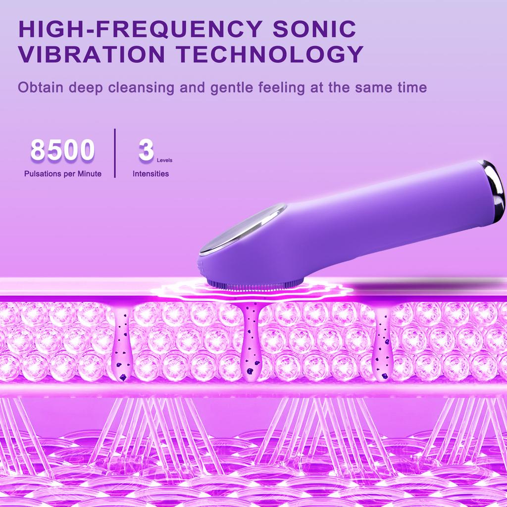 Sonic Warming Facial Cleansing Brush Waterproof Rechargeab Scrubber Exfoliating Vibrating Deep Clean Face Cleaner Skin Care Tool