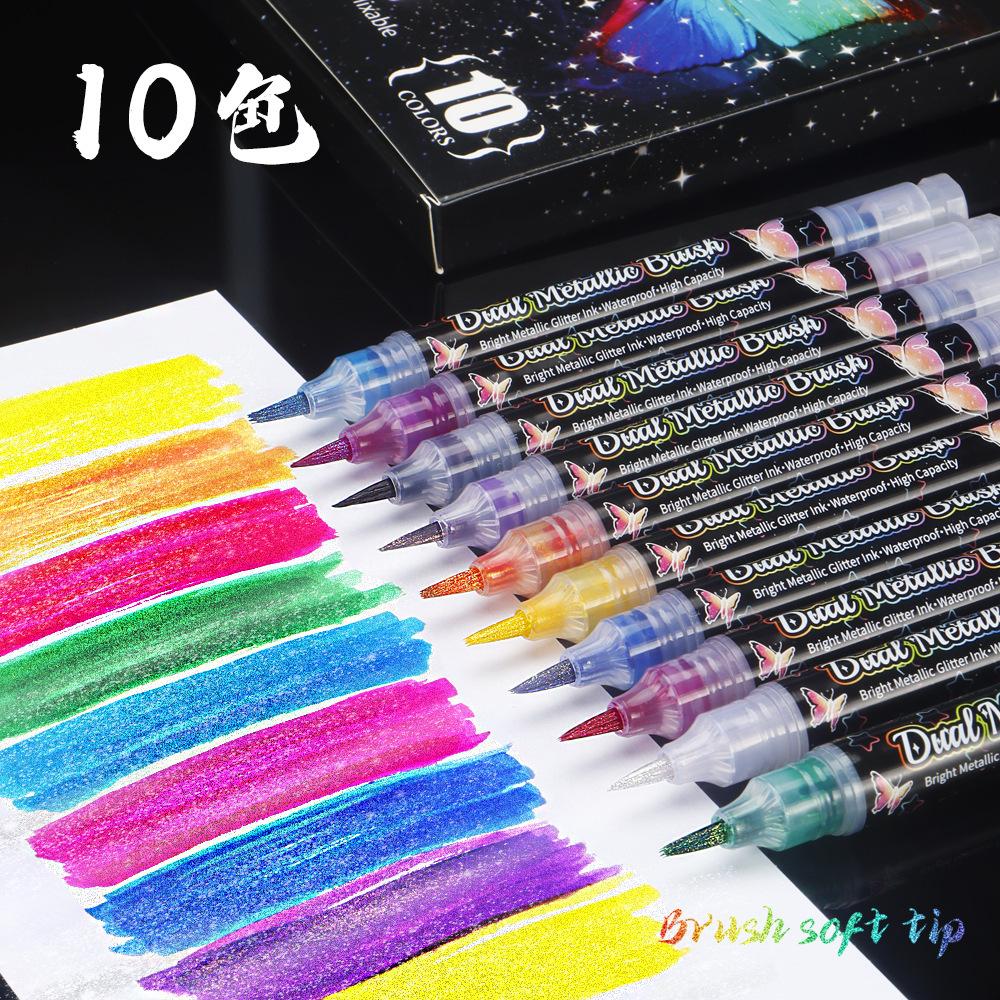 

10 Colors Butterfly Brush Acrylic Markers Glitter Paint Pens Sparkly and Shiny for Rock Ceramic Glass Wood Fabric Scrapbooking