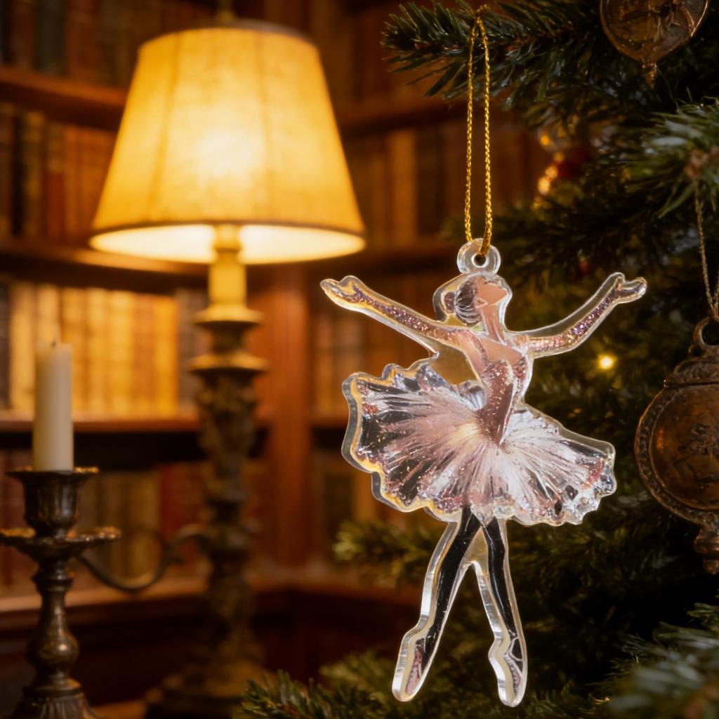 Christmas Tree Hanging Ornament Xmas Decor 2D Glittering Ballerina Transparent