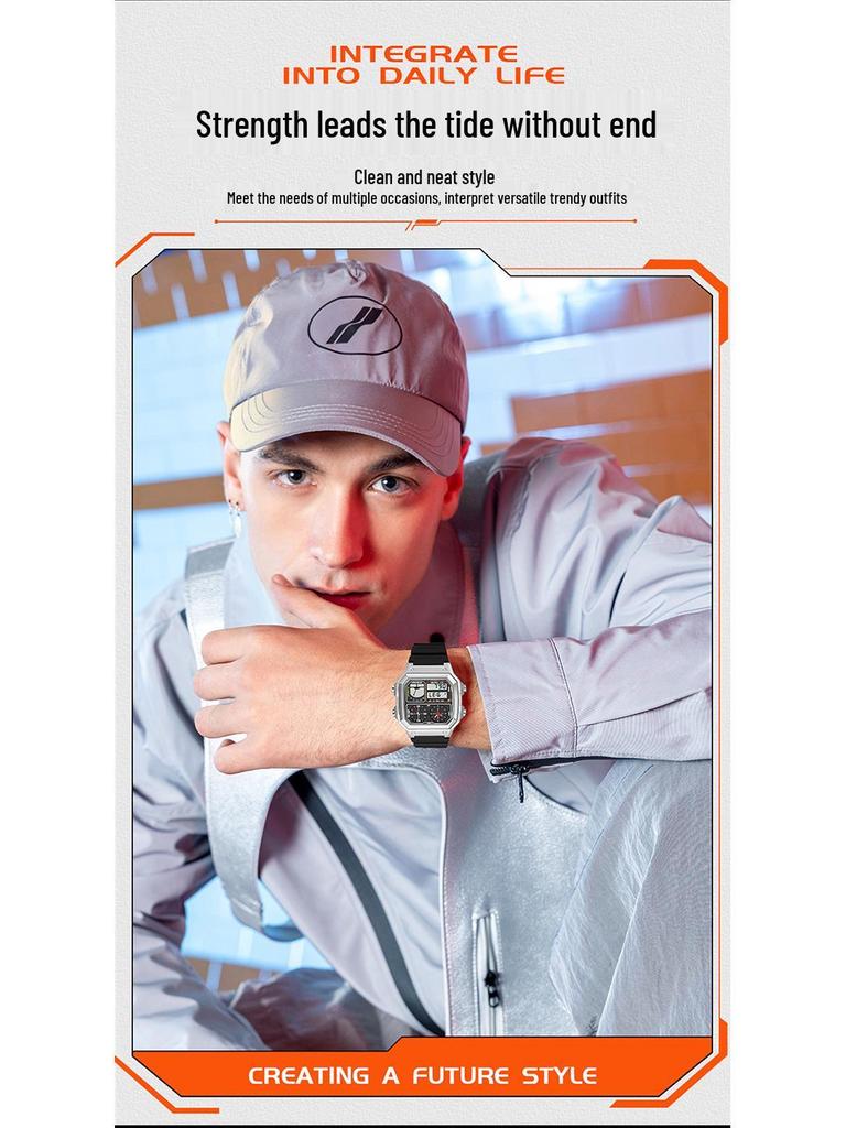 Sanda Temu Temperaturmessung Studenten Sportuhr, Wasserdicht Dual-Display, Multifunktionales Quadratisches Design