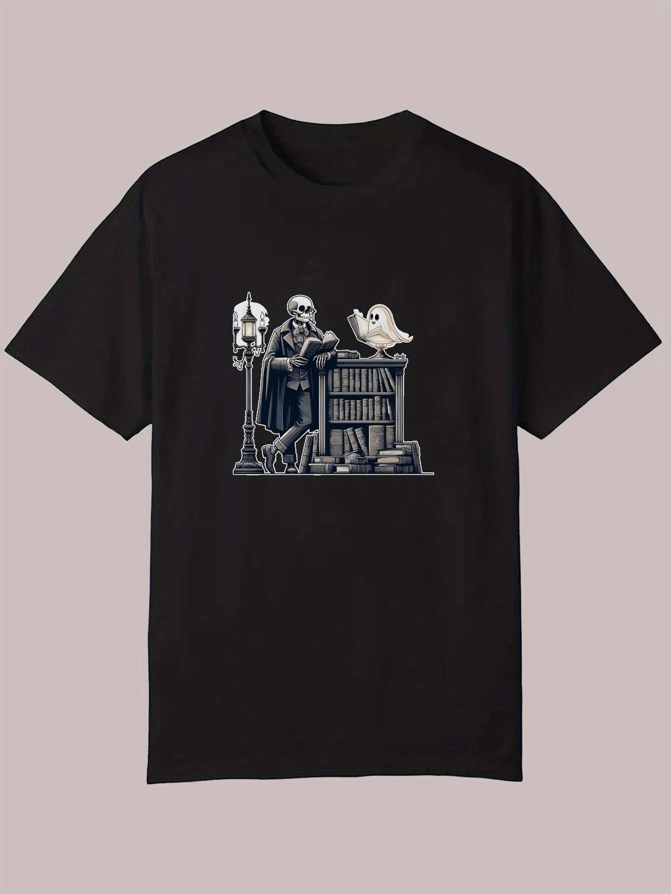 Casual Short Sleeve Graphic T-shirt - Black Skeleton Office Design S