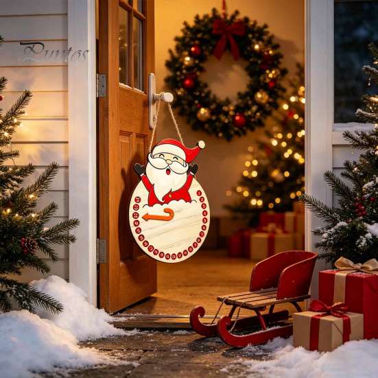 Christmas Atmosphere Ornament Countdown Calendar, Reusable Days Until Door Hanging Sign, Home Indoor Xmas Vintage Round Wreath Hanger for Holiday Wall