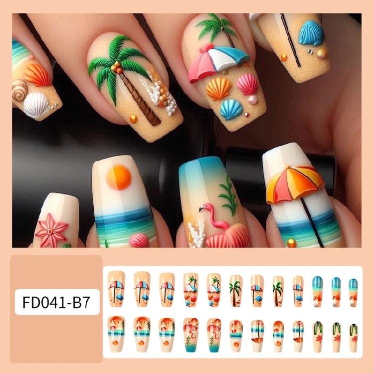 24pcs Medium Ballet 3D Beach Design Press On Nail Summer False Nail Acrylic Nail Manicure Nail Decors French Art Tips