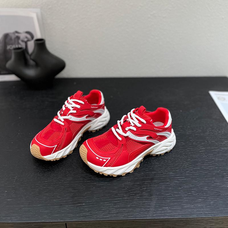 

Small 5cm muffin thick sole 2025 autumn new mesh German training matte leather sports women s casual dad shoes 40 красный