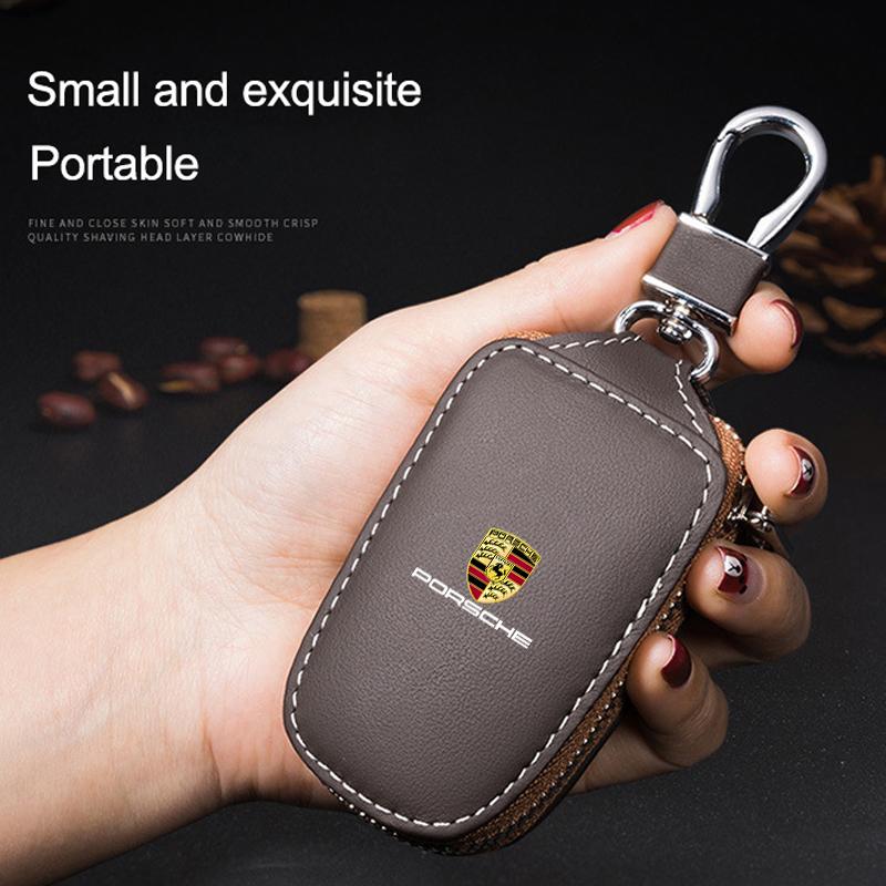 PU Leather Car Remote Key Case Cover Protector Bag for Porsche 718 Cayenne Panamera 911 Macan Taycan Cayman Boxster Sticker