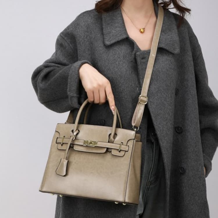 Vintage-Tragetasche mit Schloss, Damen-Schultertasche