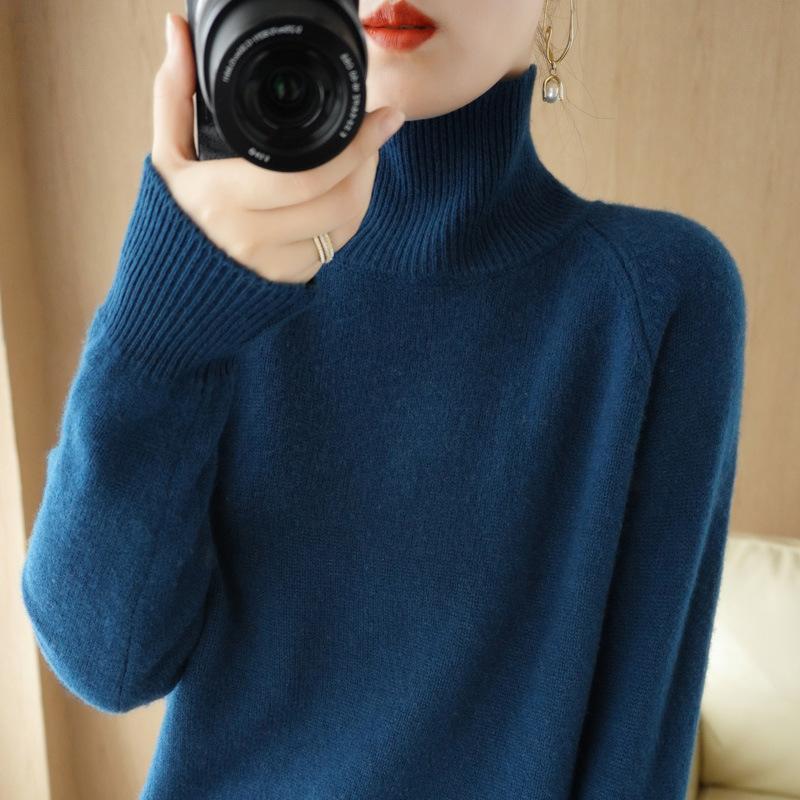 GMXIA Stand-up Collar Sweater for Women's Autumn and Winter Thick Collection, Solid Color Pullover, Loose Knitted Long-sleeved Base
