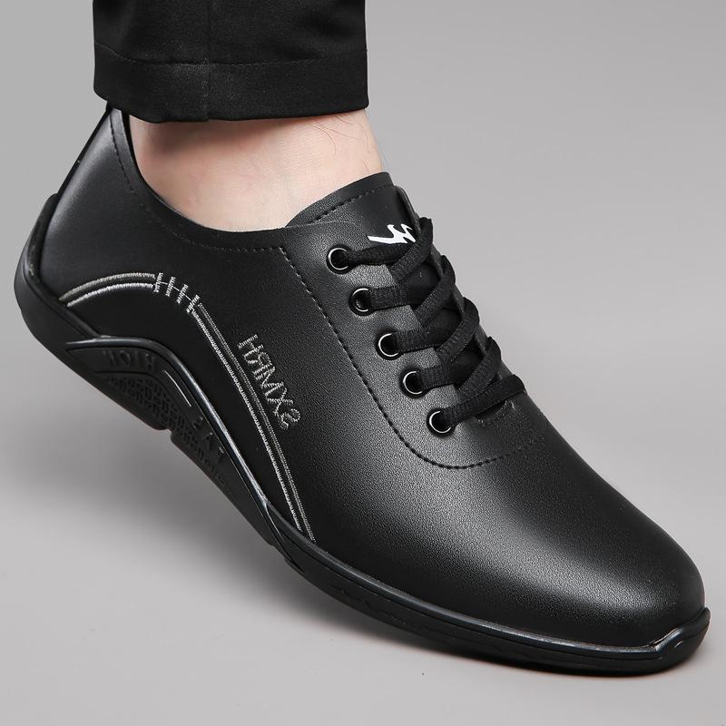 

2025 summer new leather shoes men s non-slip soft leather soft sole white shoes trend versatile breathable casual shoes 44 чорний