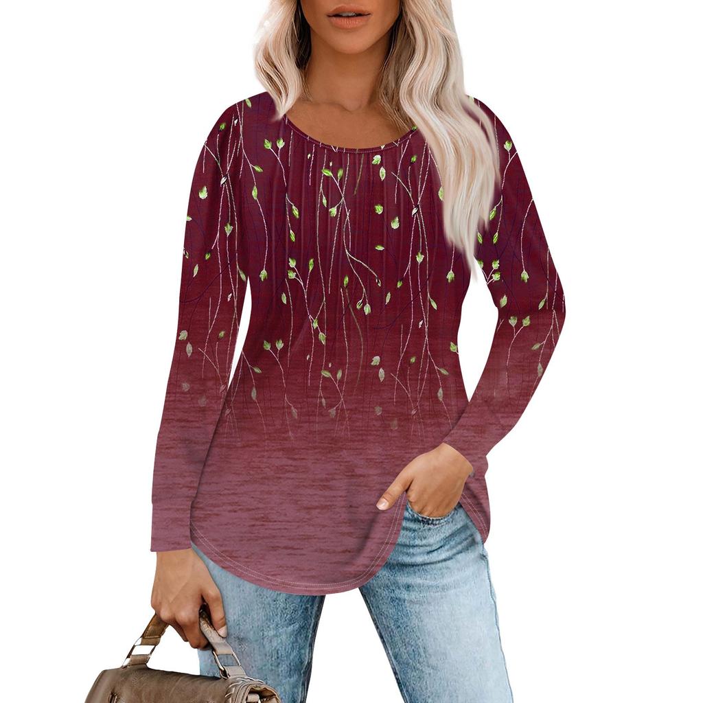 Cămăși cu mânecă lungă pentru femei Topuri Bluze casual cu pliuri cu gât deschis Topuri cu tunică