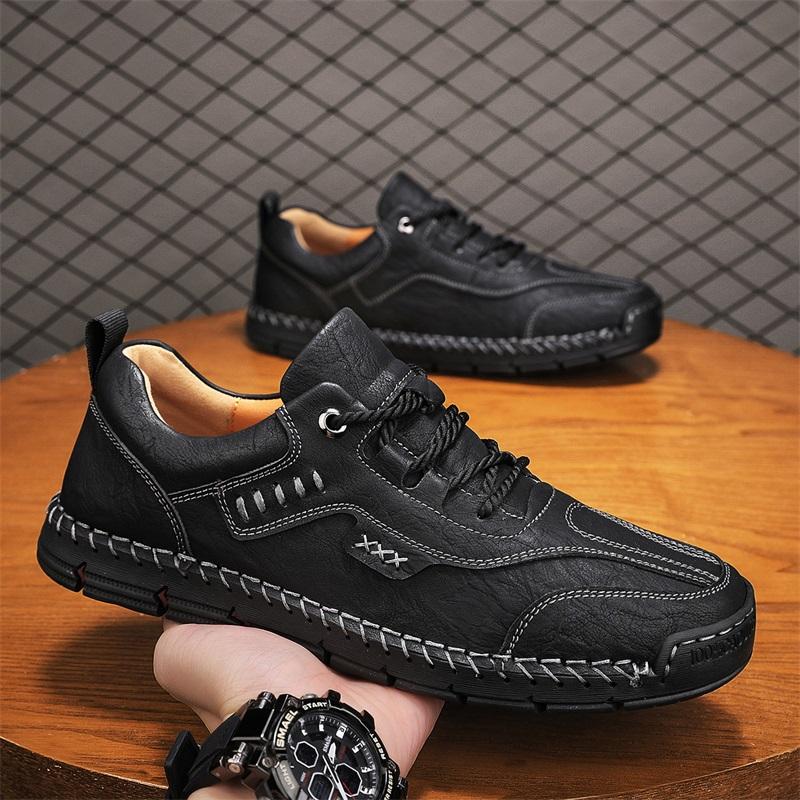 Luxury New Retro Fashion Men's Lace Up Leather Hand-sewn Thread Casual Shoes Designer Platform Walking Footwears Zapatos Hombre
