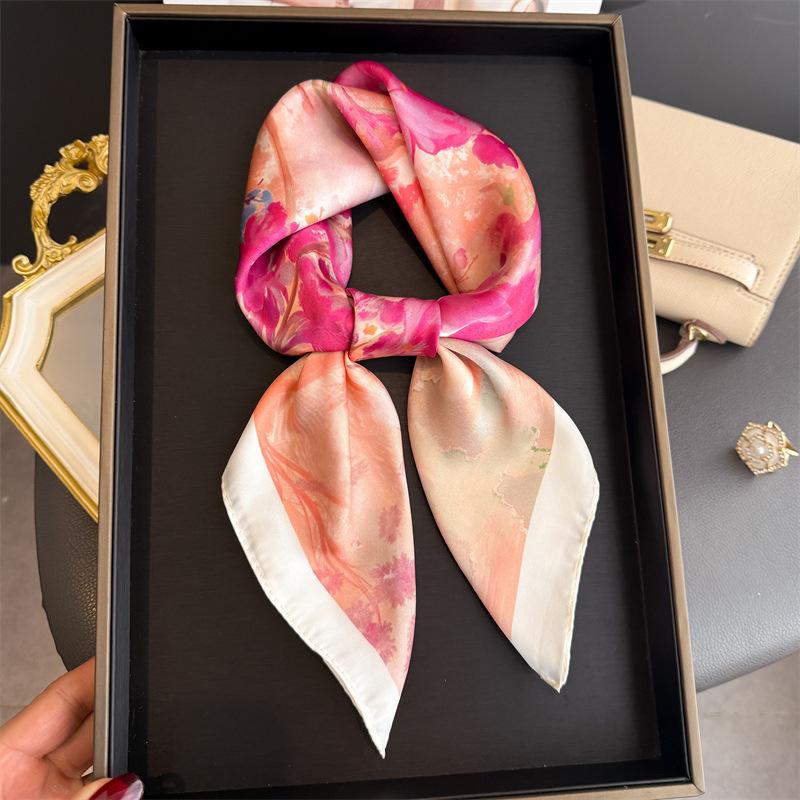 

New Silk Scarf Neckerchief Women s Silk Square Scarf Luxury Summer Headband Lady Designer Silk Head Scarf Hair Band Tie Ribbon 70x70cm