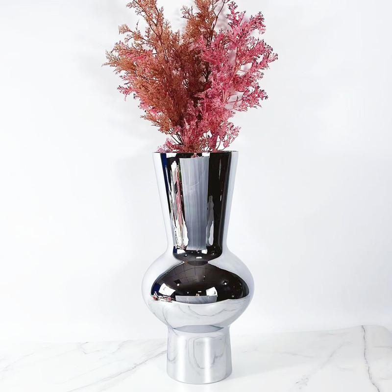 Electroplated Silver Conical Glass Vase, Flower Arrangement, Glass Container, Countertop Vase, Living Room Decoration Ornament