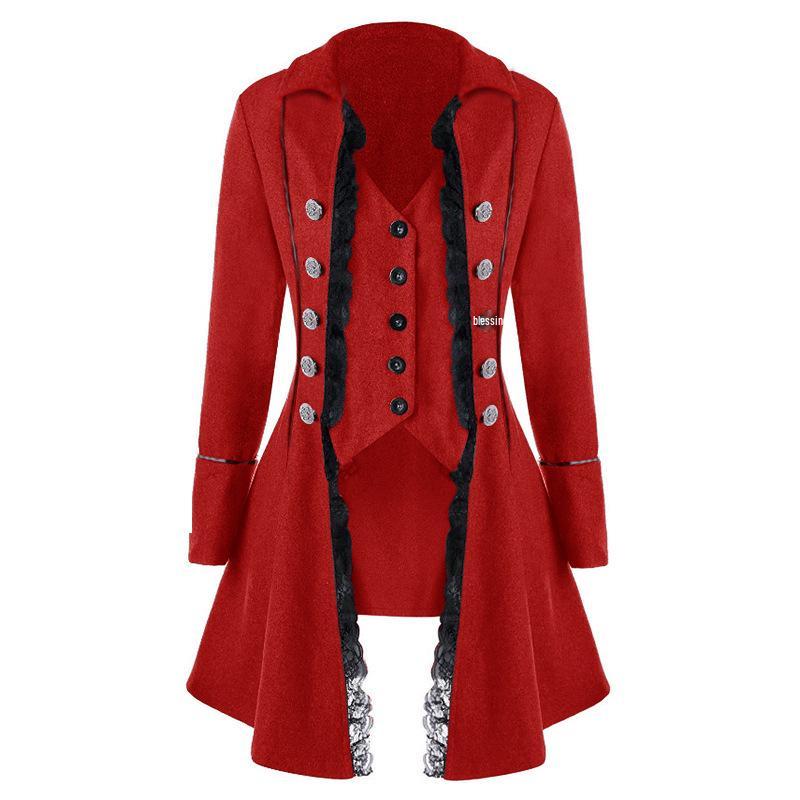 

2023 Medieval Long Sleeve Three-Button Women s Slim Fit Irregular Coat XL красный