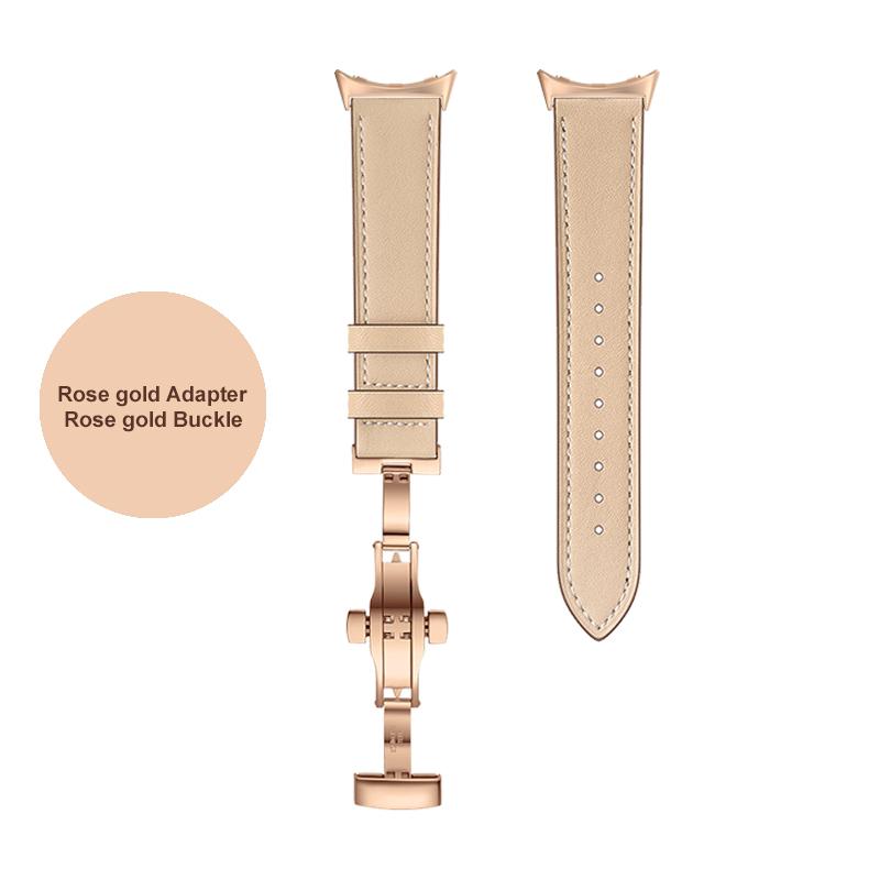 Butterfly buckle Leather Strap For Google Pixel Watch Band Pixel Watch Watchbands Bracelet With adapter (Silver/Black/Rose gold)
