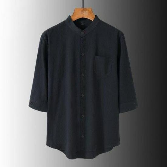 

Мужская рубашка свободного кроя из легкого льна с воротником-стойкой, рукавом три четверти, дышащая, для людей среднего и пожилого возраста 4XL