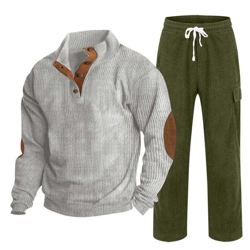 Herren Herbst/Winter Neuankömmling Sportbekleidung Zweiteiliges Set Cord Knopfleiste Henley Oberteil und Straight-Leg Hose Lässiges Ensemble