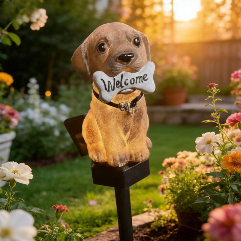 Dog Welcome Lamp Solar Powered Lawn Light for Entrance Garden Courtyard Lawn Patio Outdoor Waterproof Lighting Party Garden