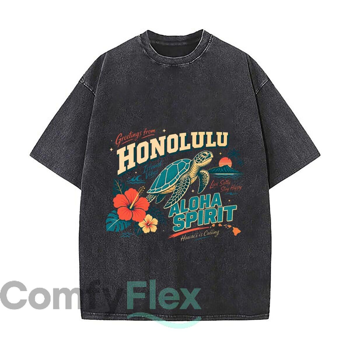 Tropical Island Vibes Aloha Spirit Loose Solid Distressed T Shirt American Casual Crew Neck Top M