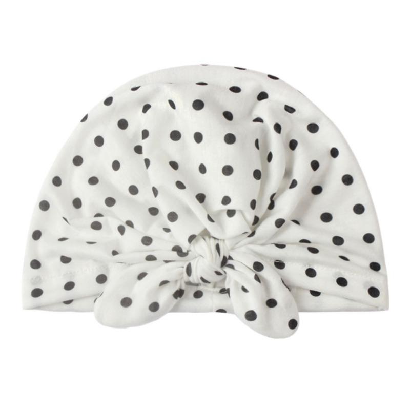 Spring and summer new solid color polka dot baby hat, cute rabbit ears breathable Indian knotted baby fetus