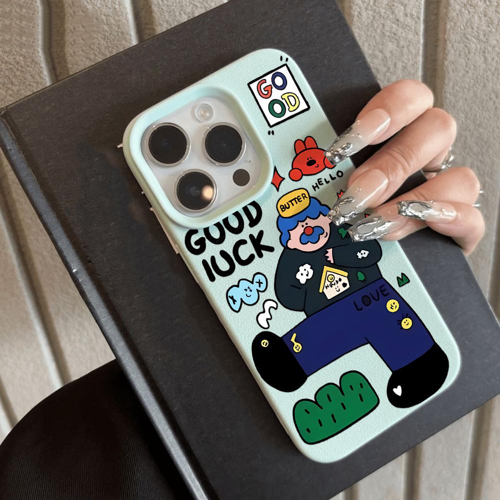 Husă pentru telefon cu senzație de piele pentru iPhone 11 13 16 Pro Max iPhone XR XS Max 14 15 Pro Max 12 13 Pro Max 16 Plus 13 Pro 14 Pro desene animate pictate Macaron Culori