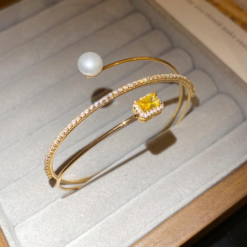 Elegant Zircon Teardrop Multi-Layer Open Bangle Bracelet for Women