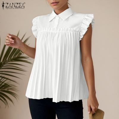 Blusa informal holgada sin mangas de verano con cuello vuelto para mujer