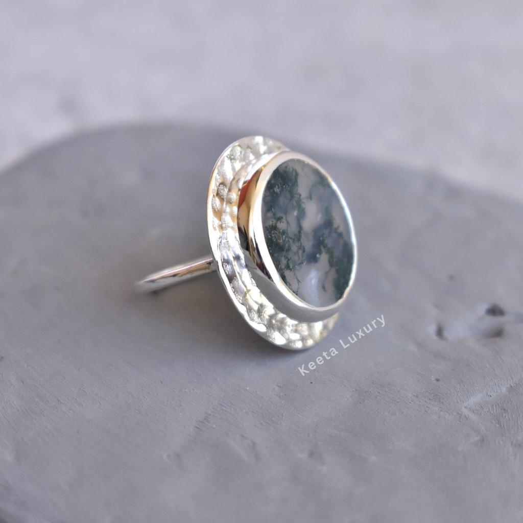 Moss Agate Vintage Inspired Ring, Sterling Silver Moss Agate Ring for Women, Huge Bohemian Fashion Ring, Bridesmaid Gift, Gift for Her