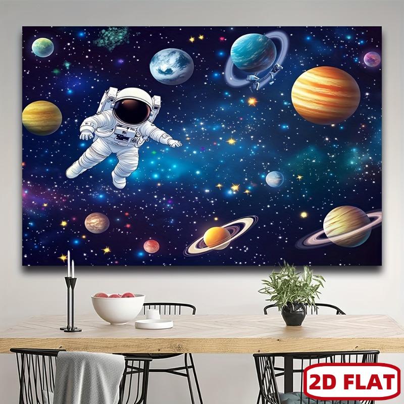 2D Flat 1pc Galaxy Space Theme Polyester Background Banner - Astronaut and Rocket Design  Birthday Party Decoration