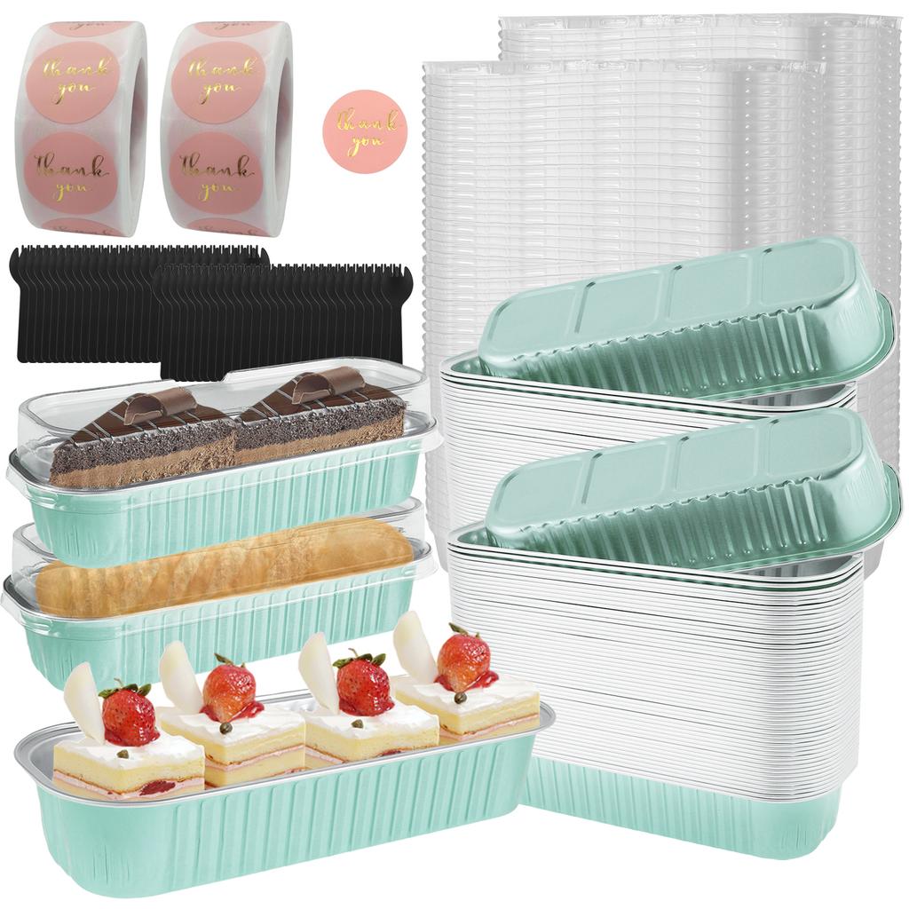 50 to100Pcs Rectangle Aluminum Foil Baking Pans Mini Loaf Pans with Lids and Spoons 6.8oz Reusable Bread Containers Muffin Tin