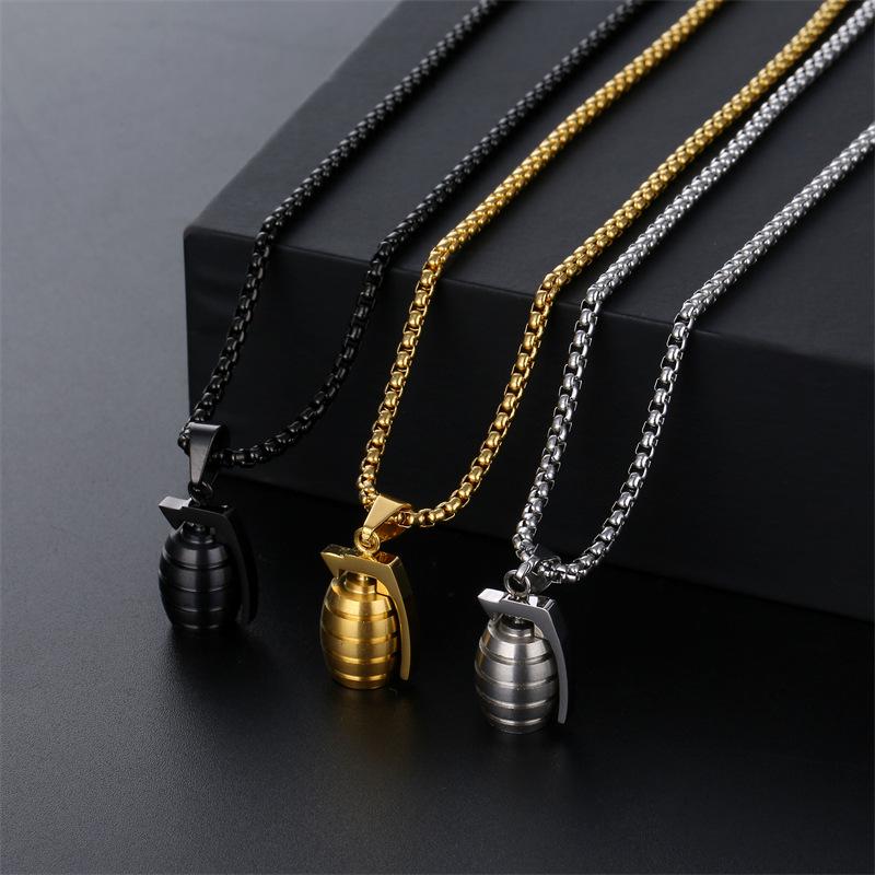 Stylish Non-Fading Stainless Steel Hand Grenade Pendant Necklace