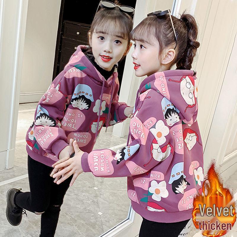 Girls' Cartoon Fleece Hooded Sweatshirt - Autumn/Winter 2025 Kids' Fashionable Thick Top