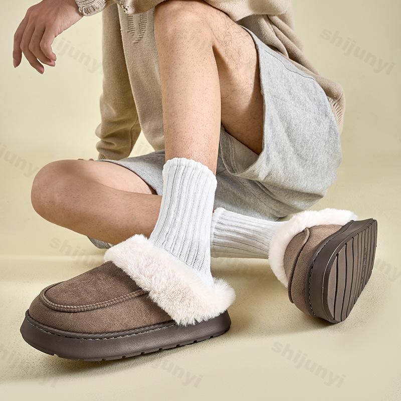 Fashion Men's Cotton Slippers Fashion Winter New Indoor Slip on Warm Plush Home Shoes Thicken Comfortable Outdoor Non Slip Cotton Shoes