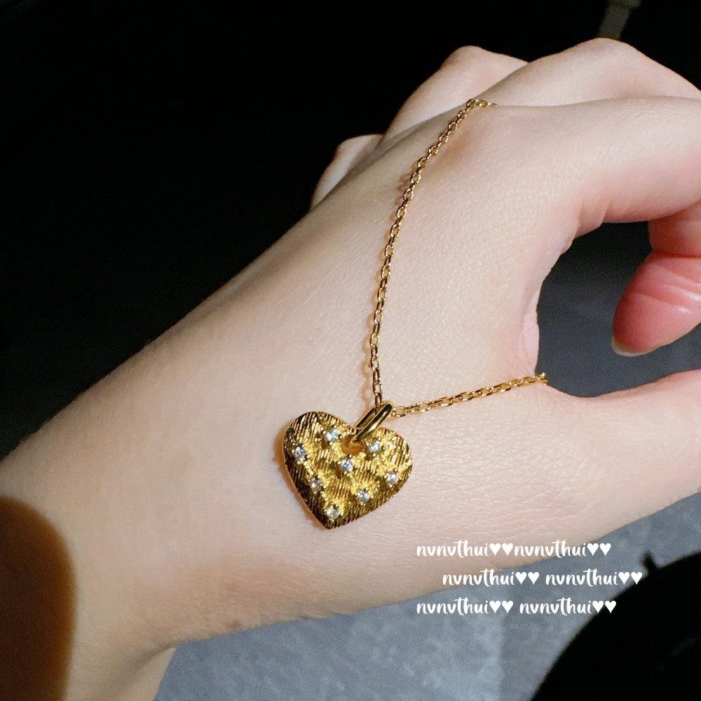 Italian Vintage Honeycomb Love Gem Necklace Vintage Plated 18K Gold, Brushed Heart Zircon Earrings