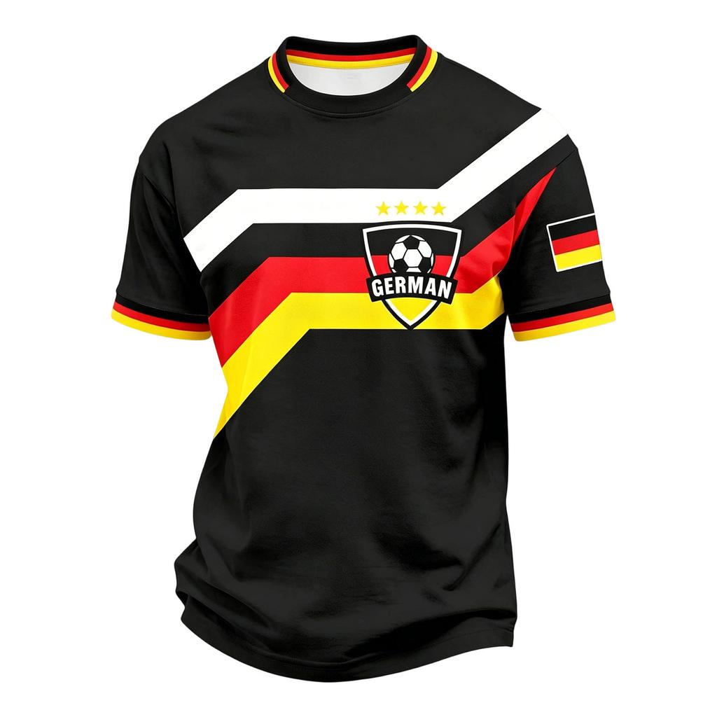 Men's Casual Printed Crew Neck Lightweight Breathable Short Sleeve Shirt Soccer Ball Graphic Germany Flag Inspired Design