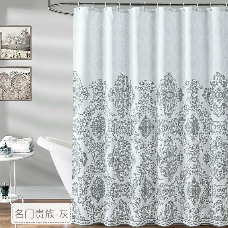 Shower Curtain Geometric Print Waterproof Bathroom Curtains with Hooks Classic Style White Fabric for Toilet 200cm Retro Decor