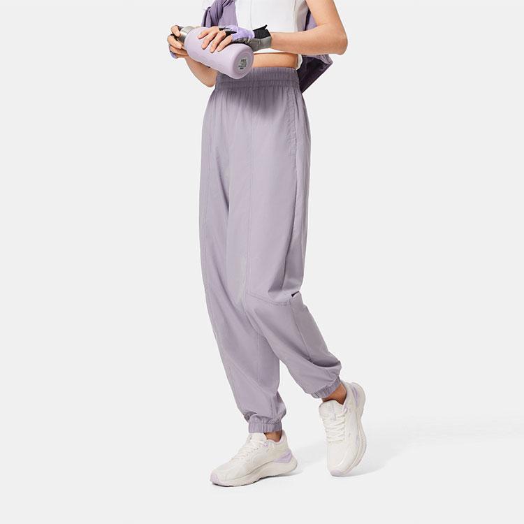 Li Ning Fitness Series Solid Color Brand Logo Mid-Rise Tapered Knit Sports Pants Women Pants Smoky-Purple AYKU664-2