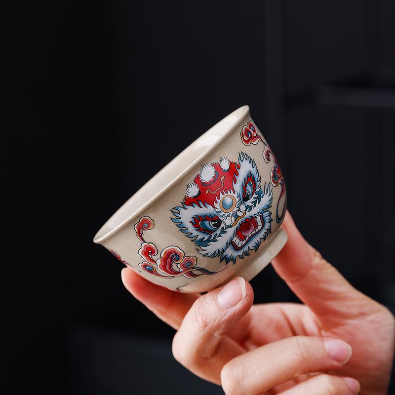 Guochao Lion Awakening Teacup Master Cup High-End Personal Special Single Cup Women'S Cup Drinking Tea Cup Tea Tasting Cup Ceramic Tea Set